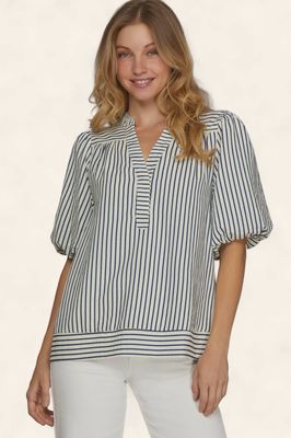 Liza Bubble Sleeve Top - NAVY
