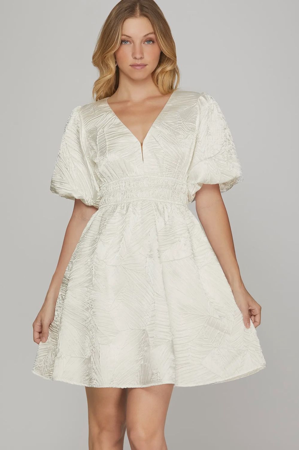Rebecca Crinkle Woven Dress - OFF WHITE