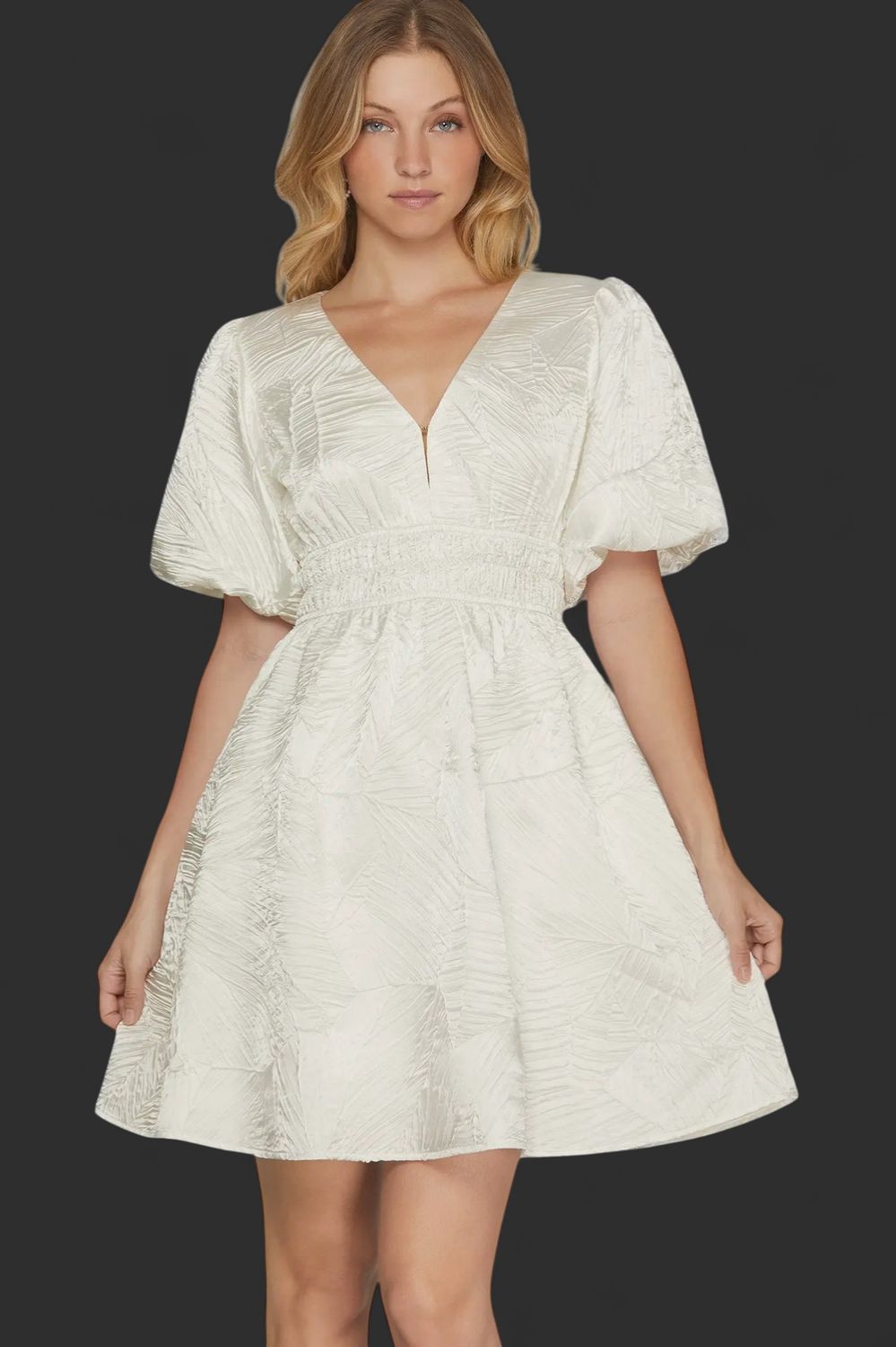 Rebecca Crinkle Woven Dress - OFF WHITE