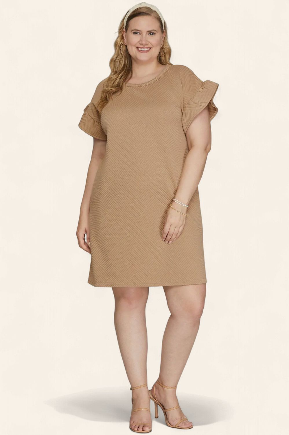 Plus Lanie Quilted Knit Dress - TAUPE