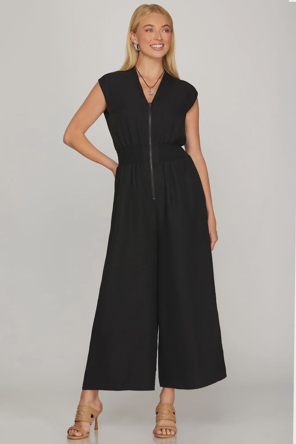 Payton Woven Jumpsuit - BLACK
