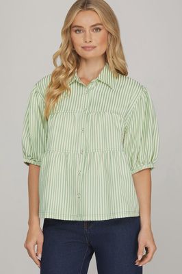 Sarah Striped Top - SAGE
