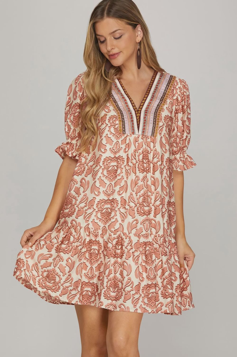 Camille Woven Print Dress - ROSE