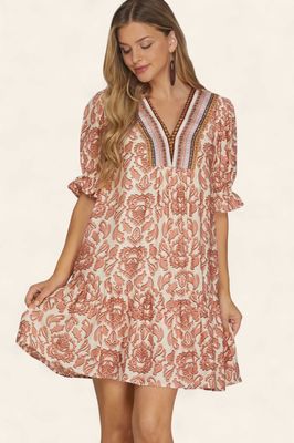 Camille Woven Print Dress - ROSE