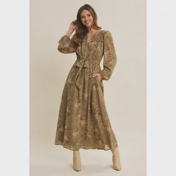 Timeless Smocked Floral Maxi Dress - OLIVE