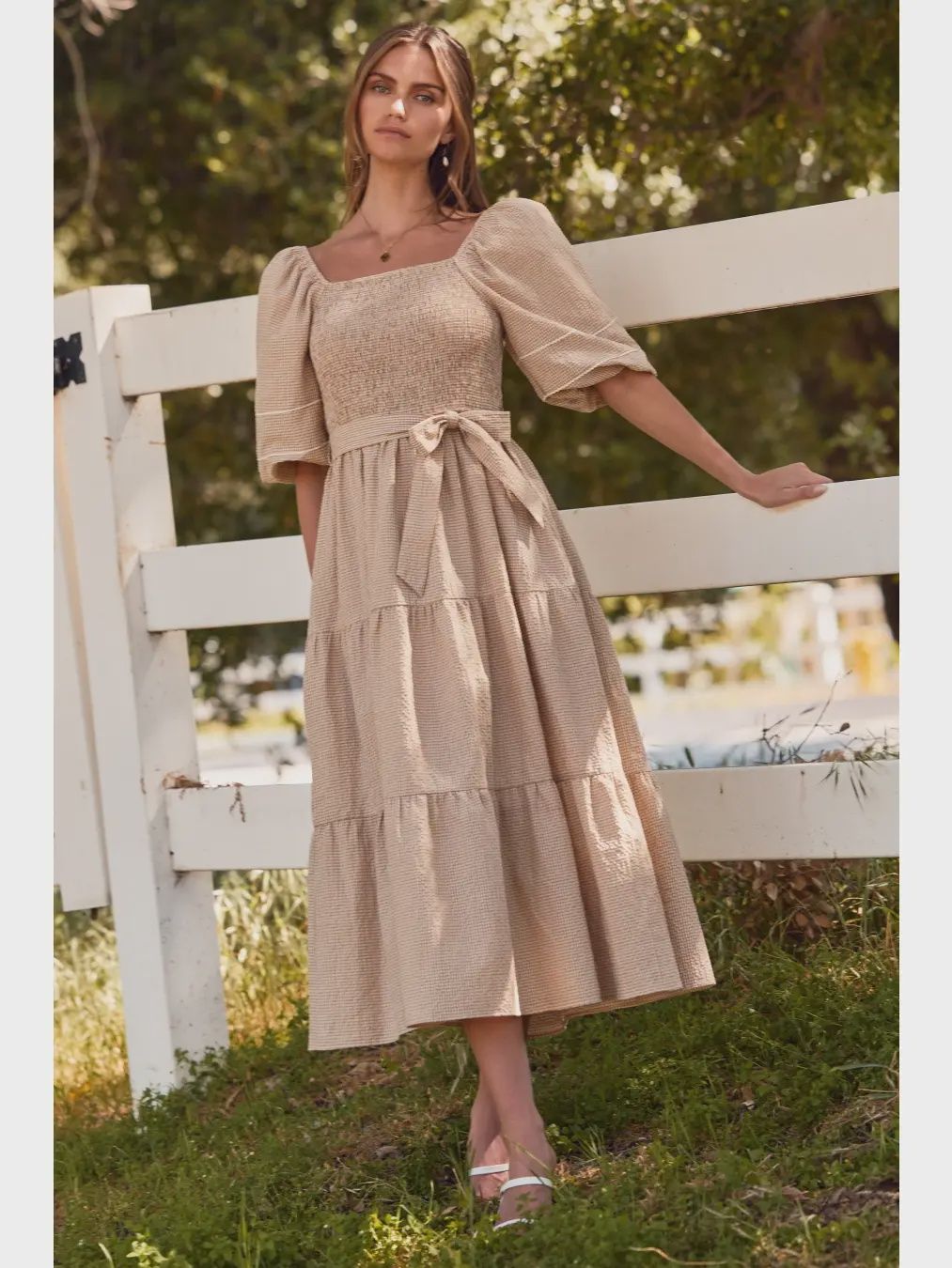 Lucy Textured Midi Dress - LINEN