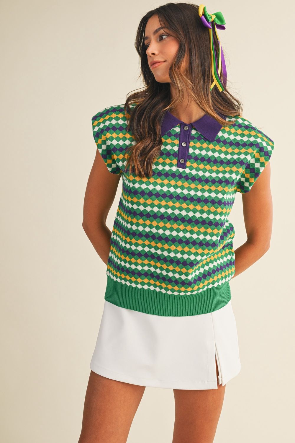 Mardi Gras Diamond Pattern Sweater