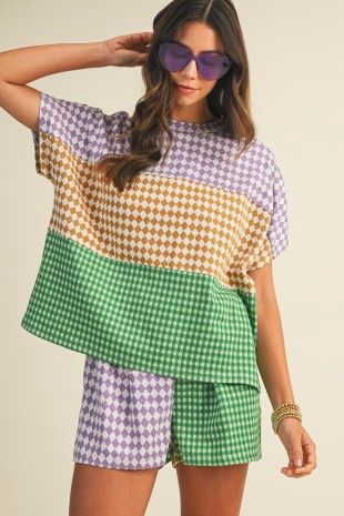Mardi Gras Check Shorts &amp; Top Set