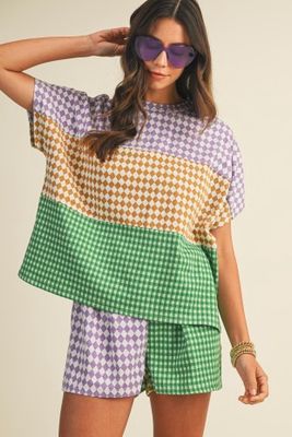 Mardi Gras Check Shorts &amp; Top Set
