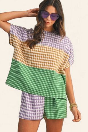 Mardi Gras Check Shorts &amp; Top Set