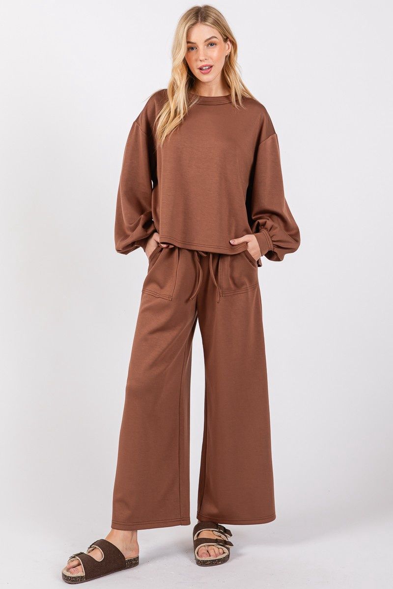 Mocha Scuba Top &amp; Pants Set