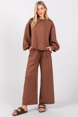 Mocha Scuba Top &amp; Pants Set