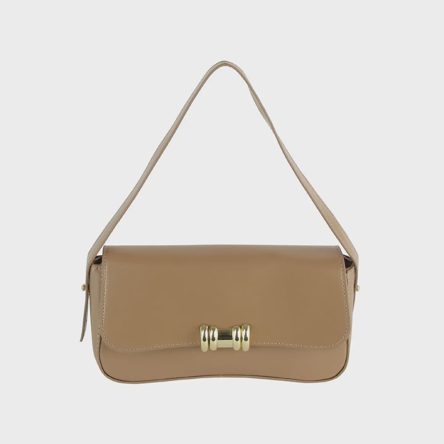 Vegan Leather Shoulder Bag - KHAKI