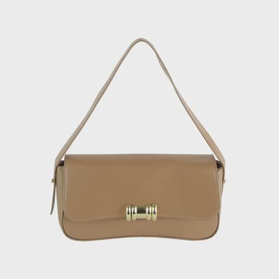 Vegan Leather Shoulder Bag - KHAKI