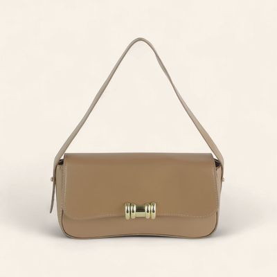 Vegan Leather Shoulder Bag - KHAKI