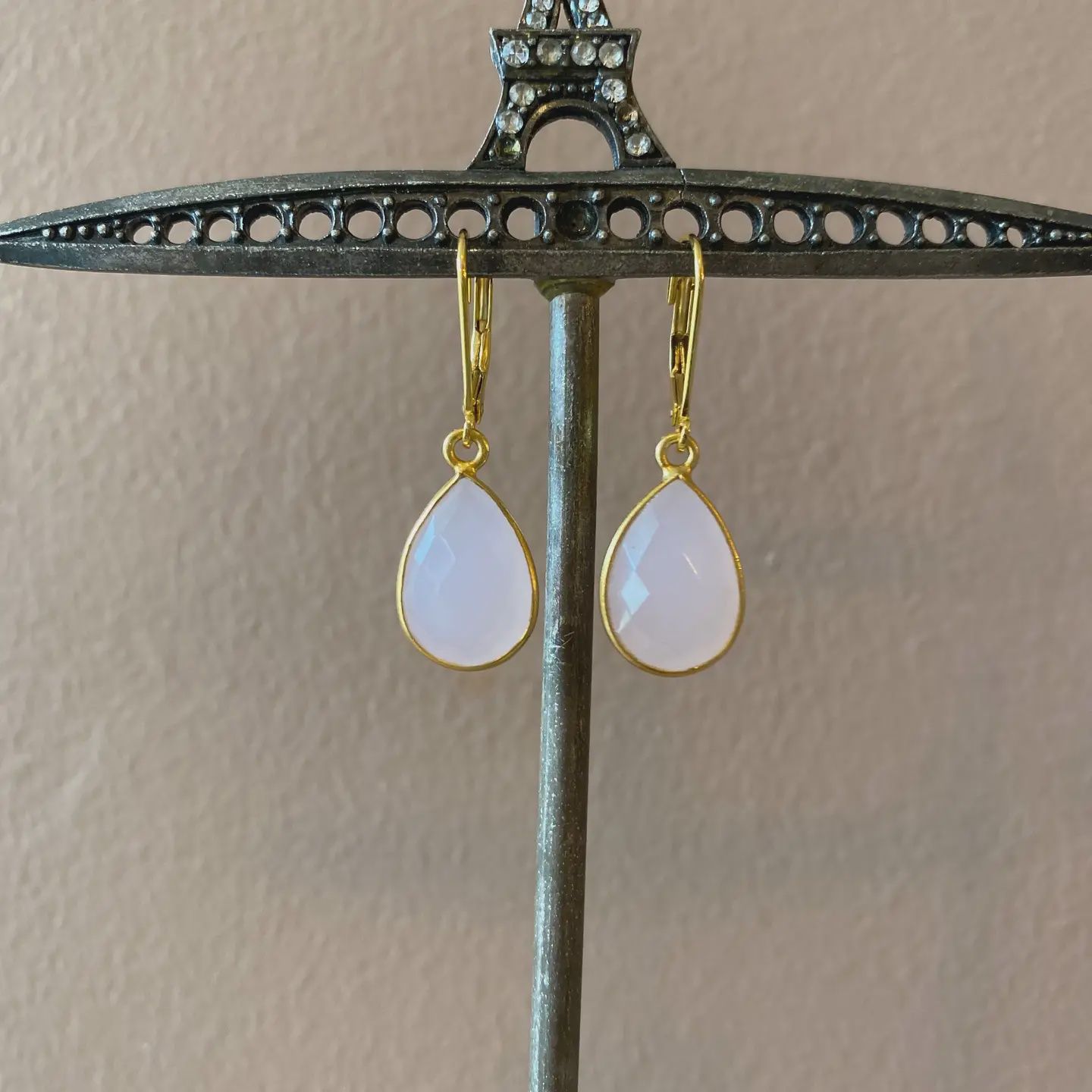 Rose Quartz Bezel Earring