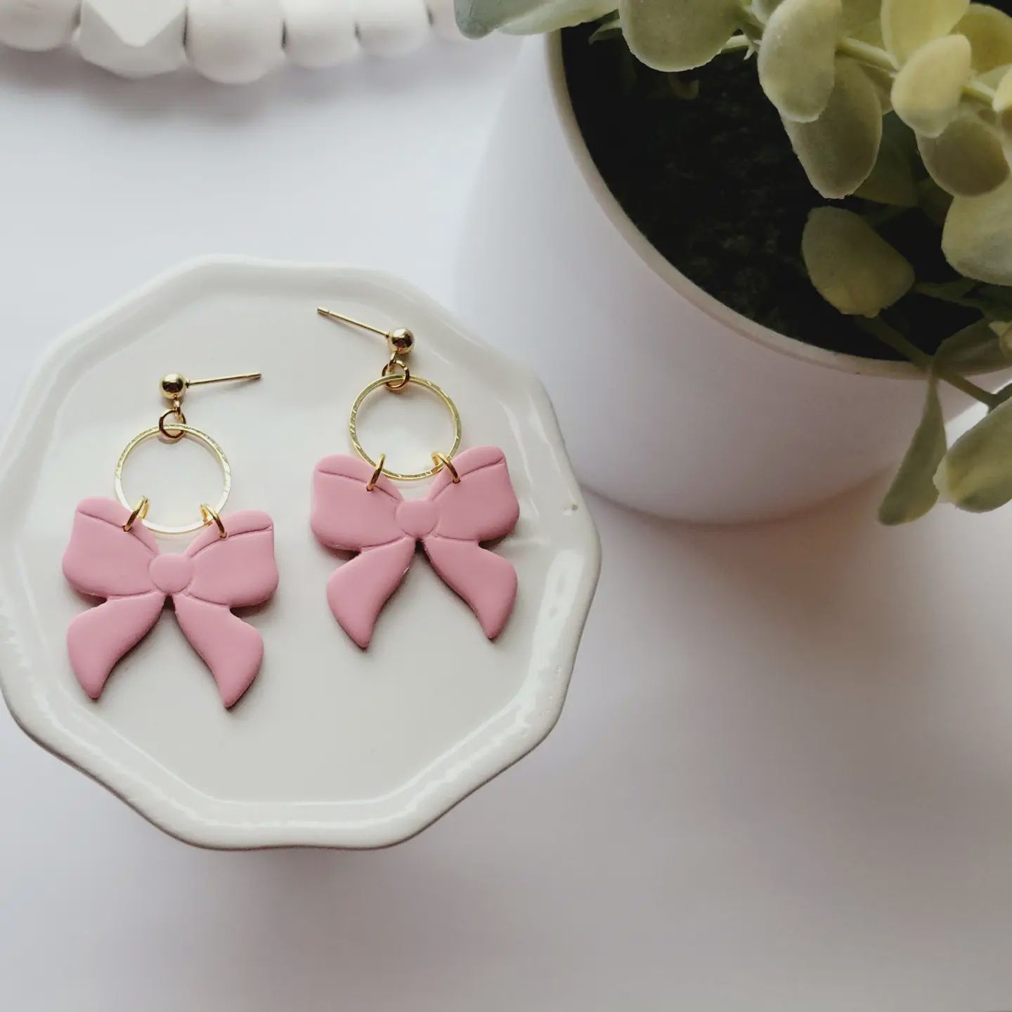 Pink Bow Dangle Earrings