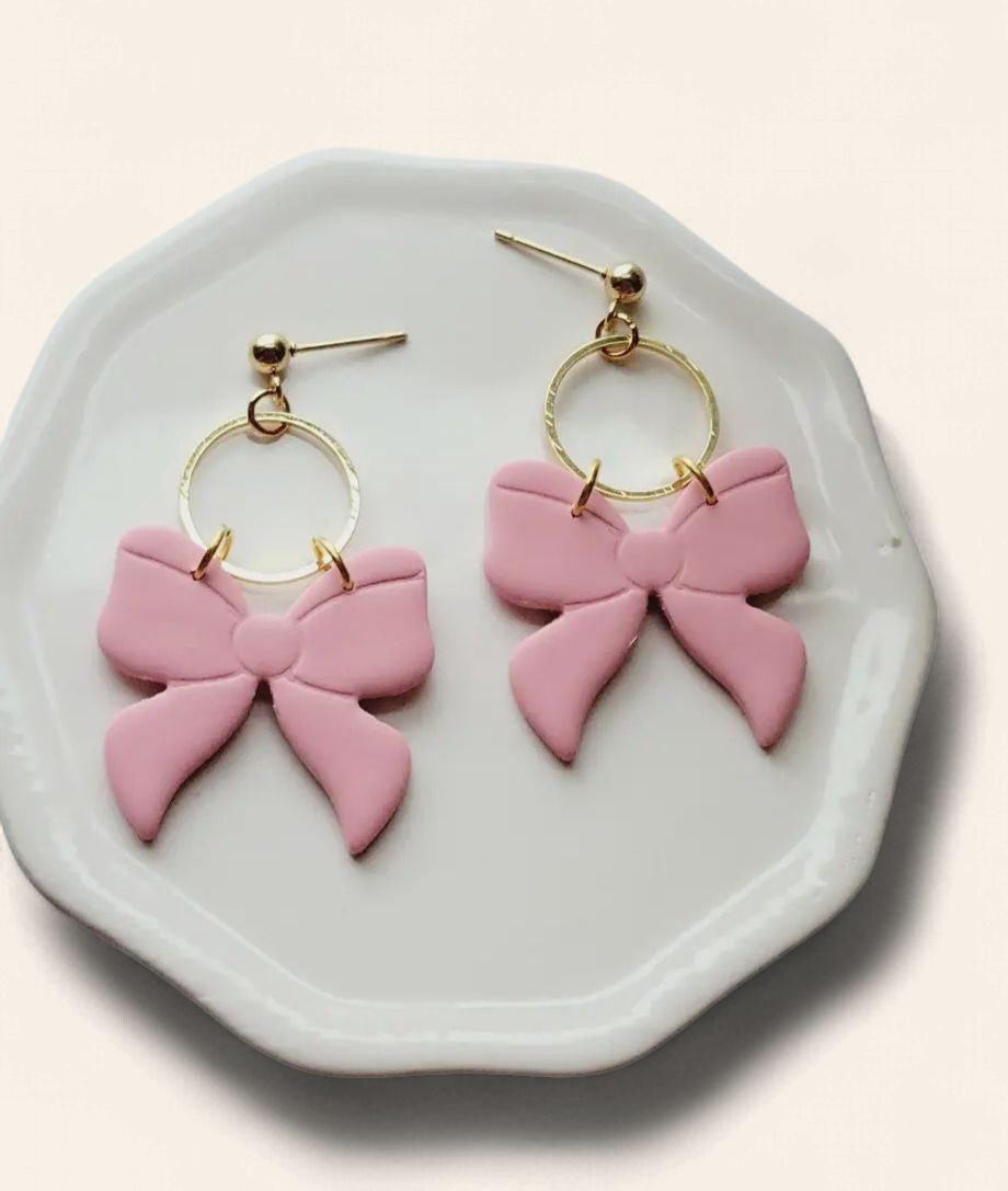 Pink Bow Dangle Earrings