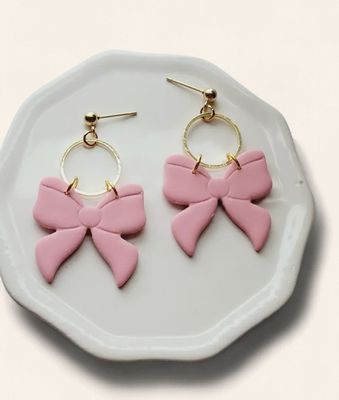 Pink Bow Dangle Earrings