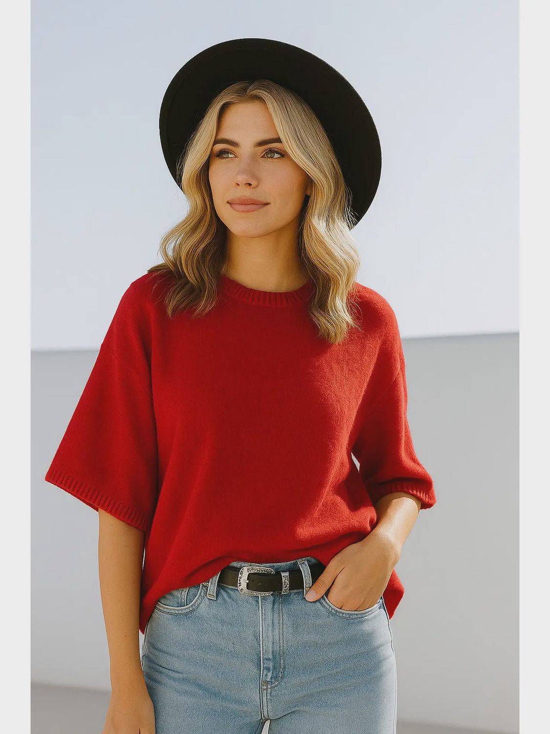 Kerri Relaxed Sweater Top - RED