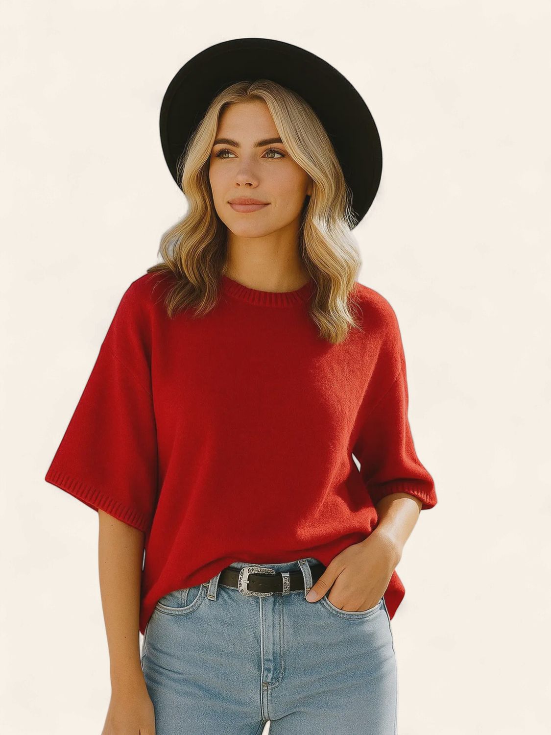Kerri Relaxed Sweater Top - RED