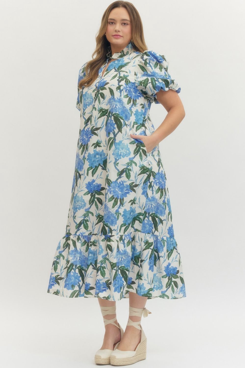 Plus Full Blooms Dress - ROYAL/IVORY