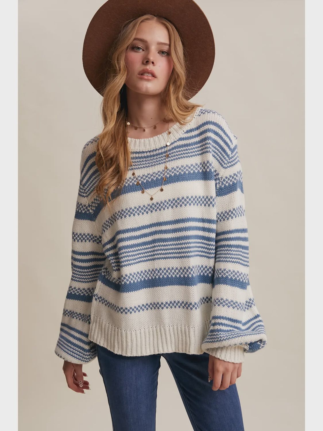 Westley  Striped Pullover - CREAM/BLUE