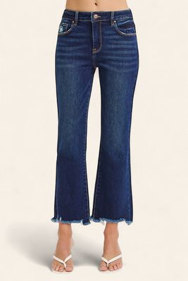 RISEN High Rise Crop Straight Slim Jeans - DARK