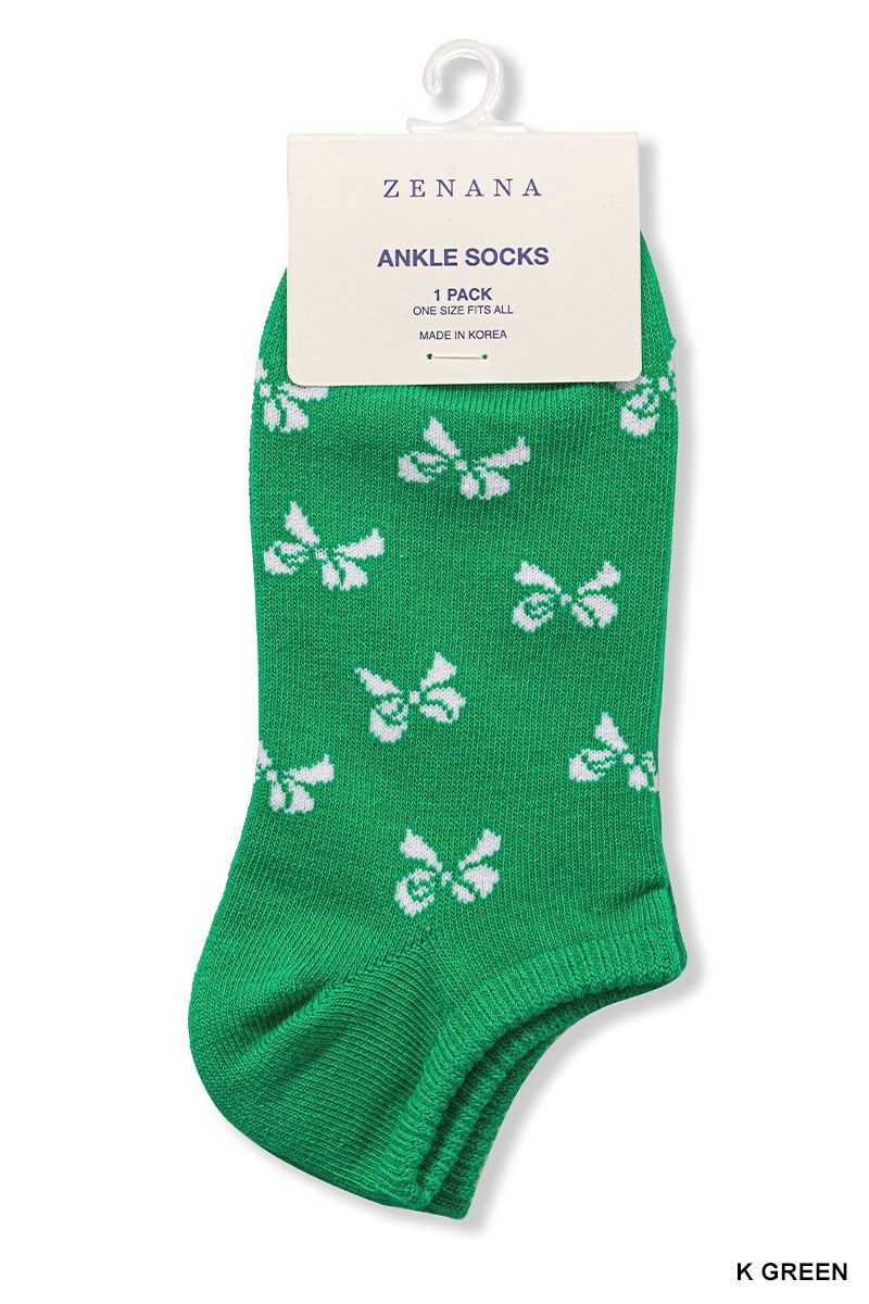 Ribbon Print Ankle Socks - GREEN