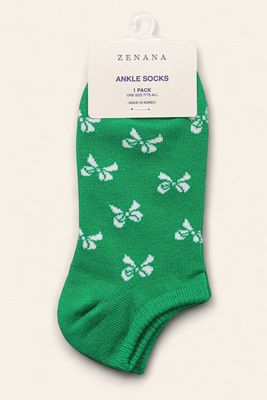 Ribbon Print Ankle Socks - GREEN