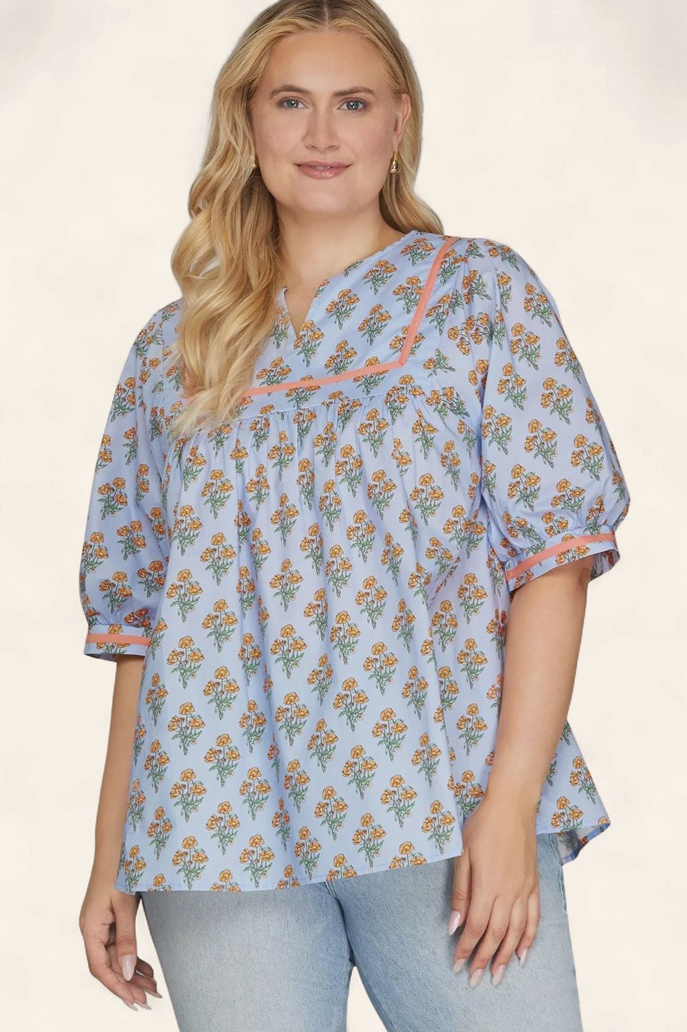 Plus Odette Printed Top - PERIWINKLE