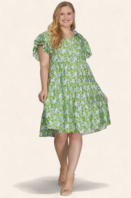 Plus Patty Floral Dress - GREEN