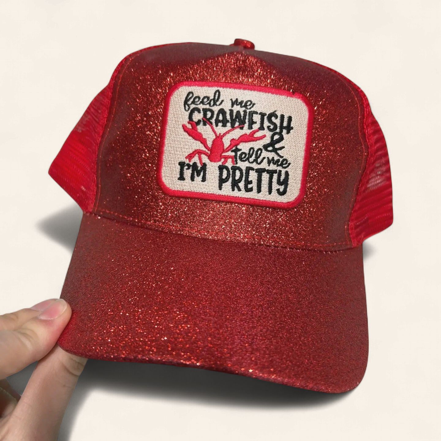 Feed Me Crawfish Cap - RED GLITTER