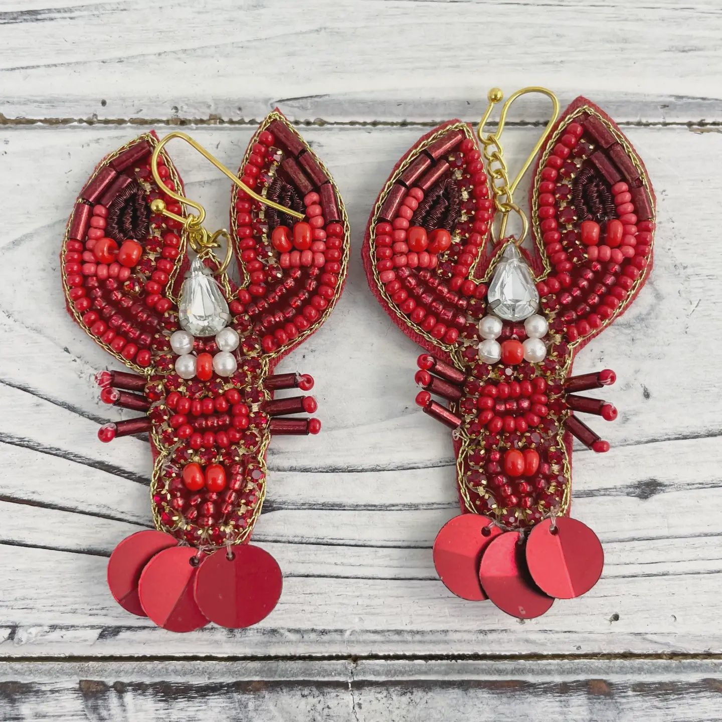 Bead &amp; Stone Crawfish Earrings