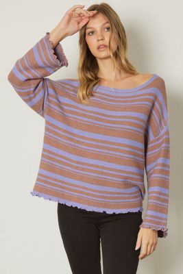 Stripe Round Neck Top - LAVENDER
