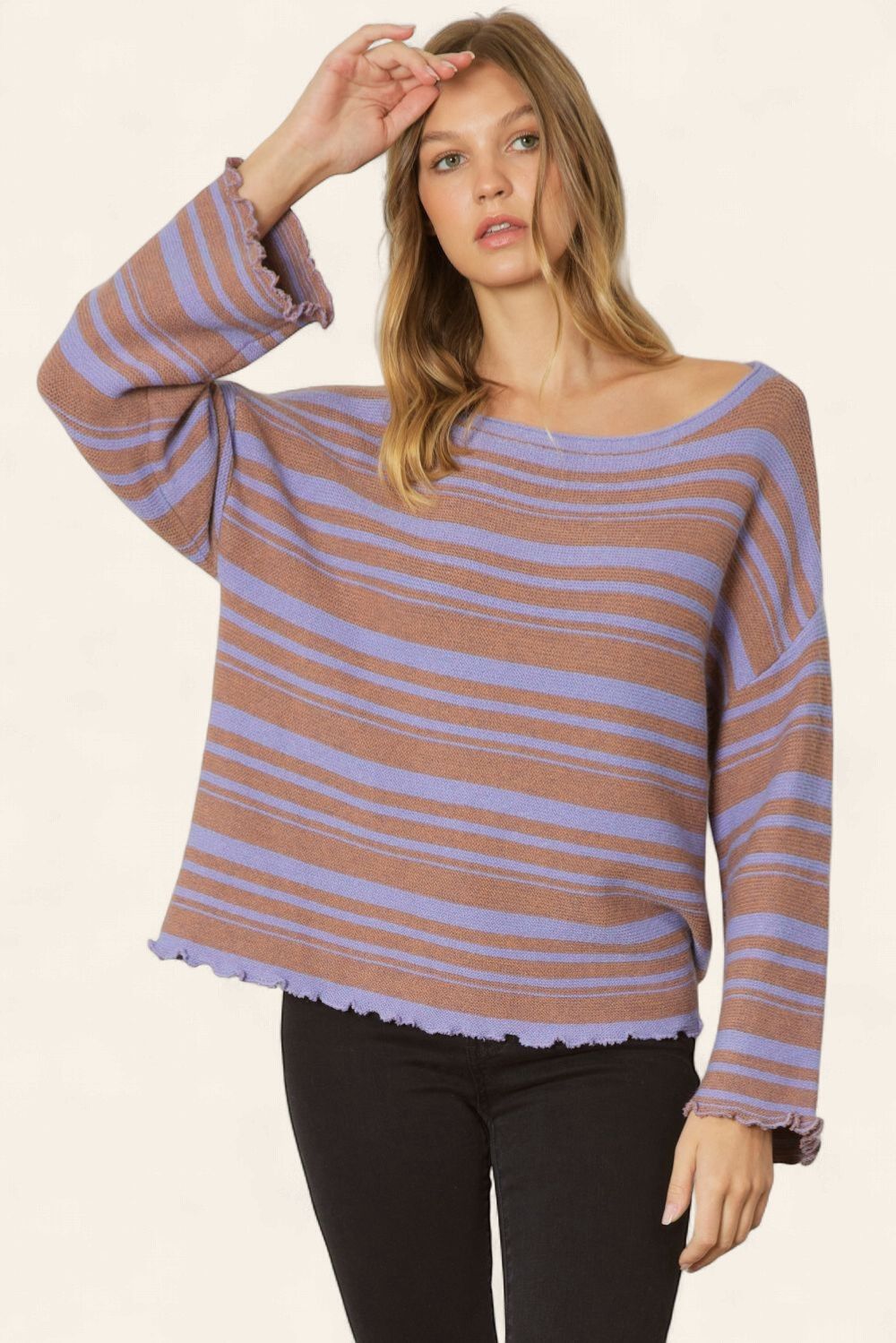 Stripe Round Neck Top - LAVENDER