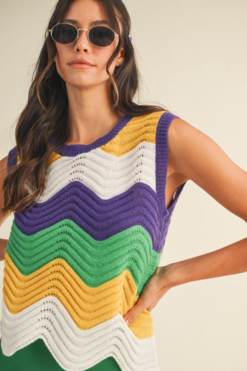 Mardi Gras Color Wave Sweater