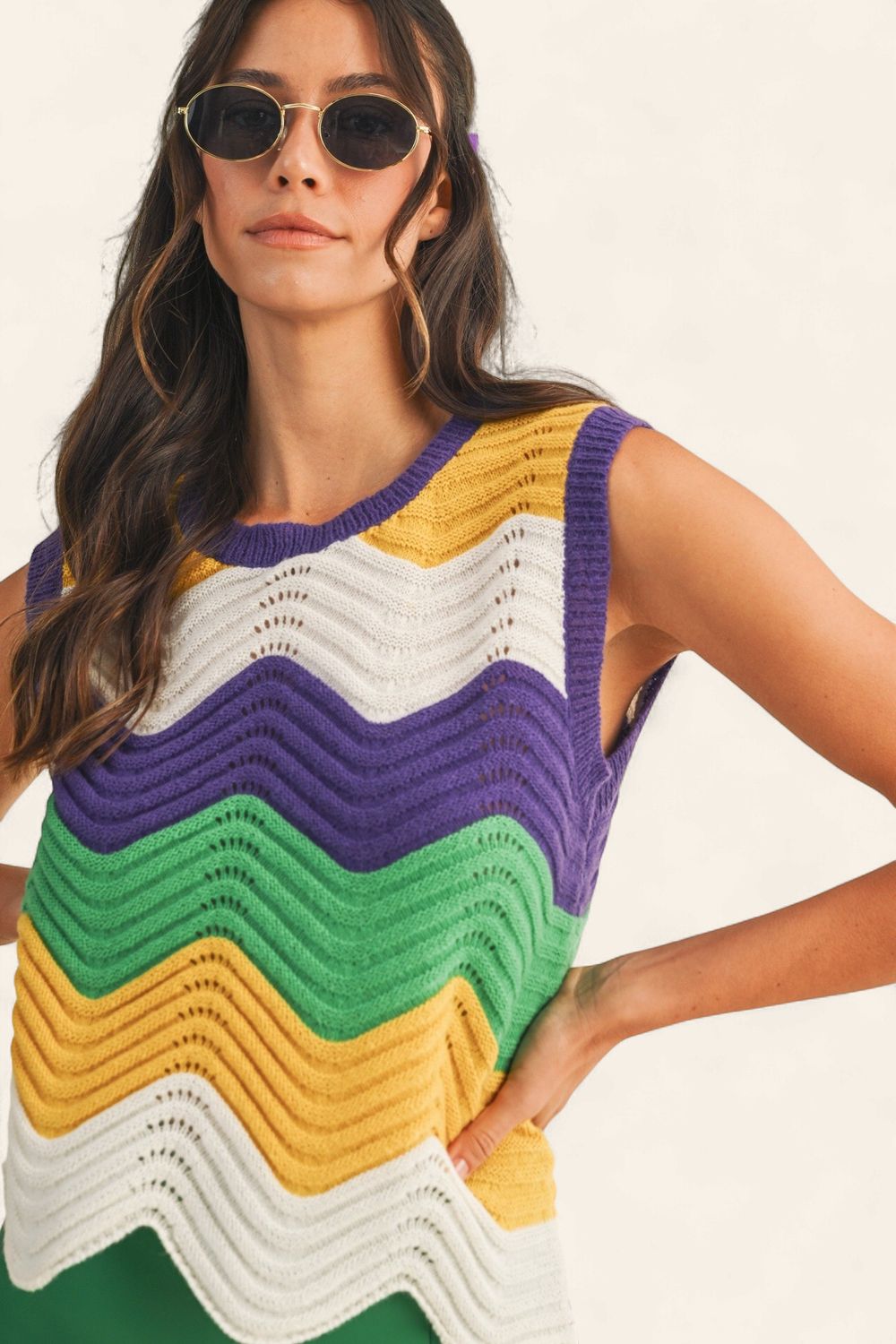 Mardi Gras Color Wave Sweater