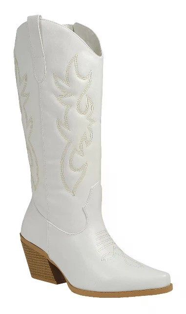 Western Mid Calf  Boot - WHITE