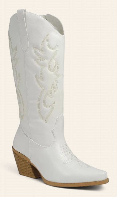 Western Mid Calf  Boot - WHITE