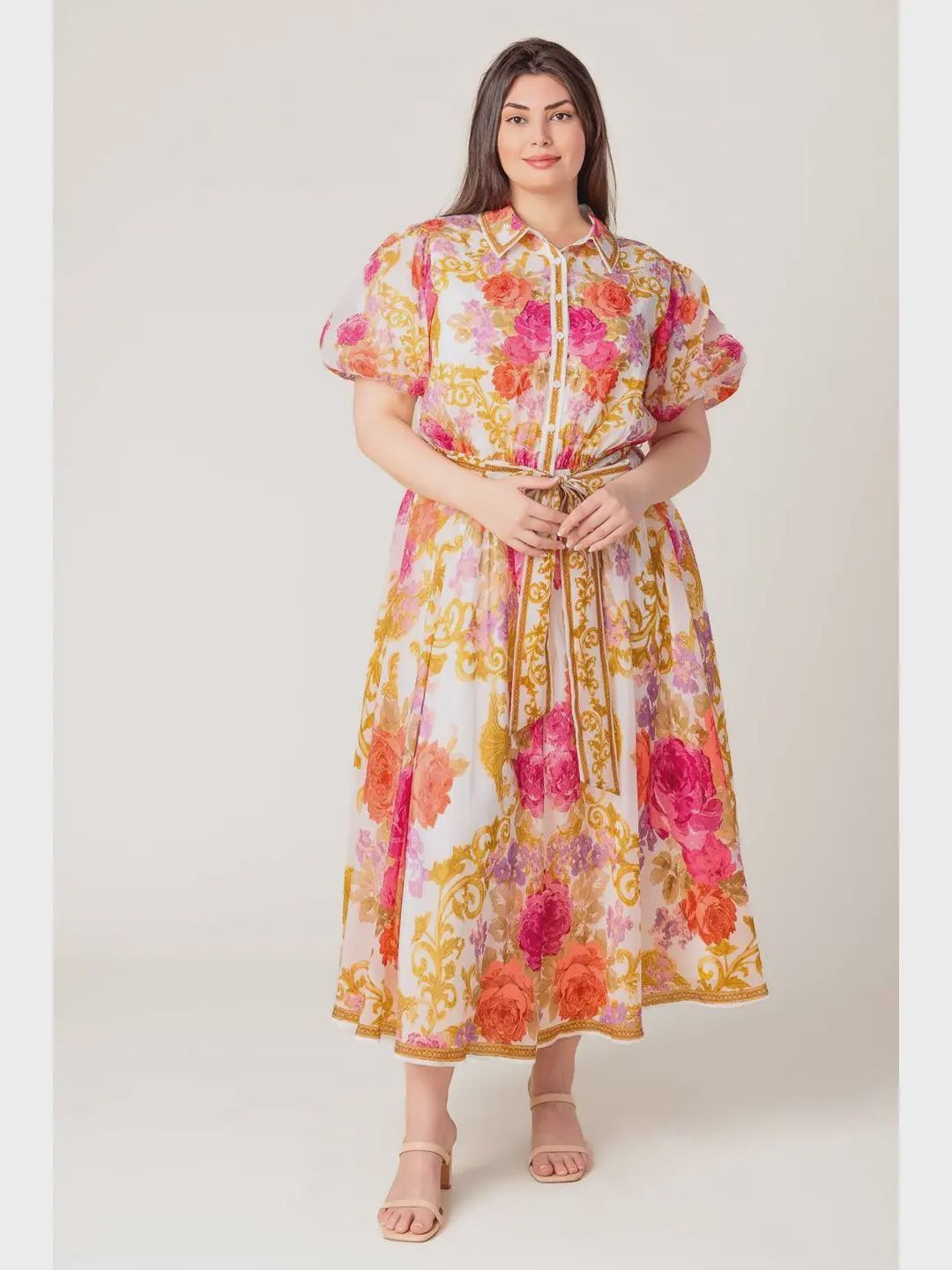 Plus Nora Midi Dress - IVORY FLORAL