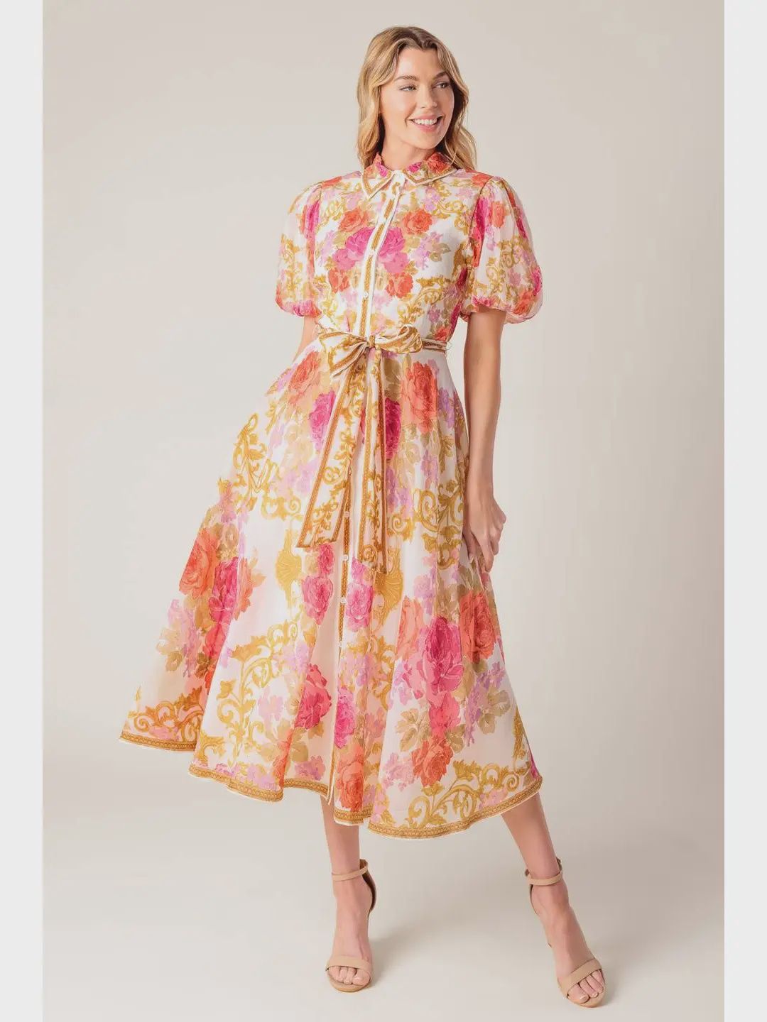 Nora Midi Dress - IVORY FLORAL