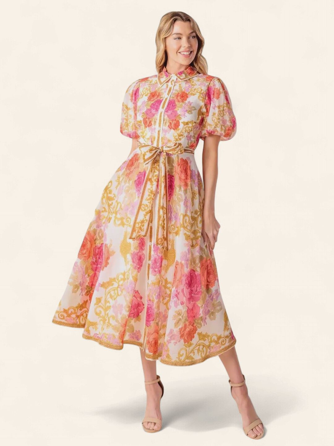 Nora Midi Dress - IVORY FLORAL