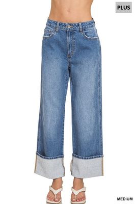 Plus Zenana High Rise Cuffed Wide Leg - MEDIUM