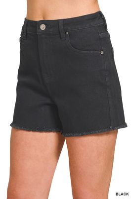 Frayed Denim Shorts - BLACK
