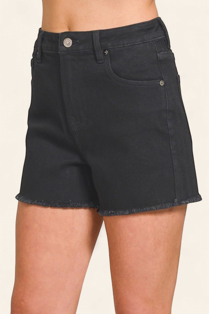 Frayed Denim Shorts - BLACK