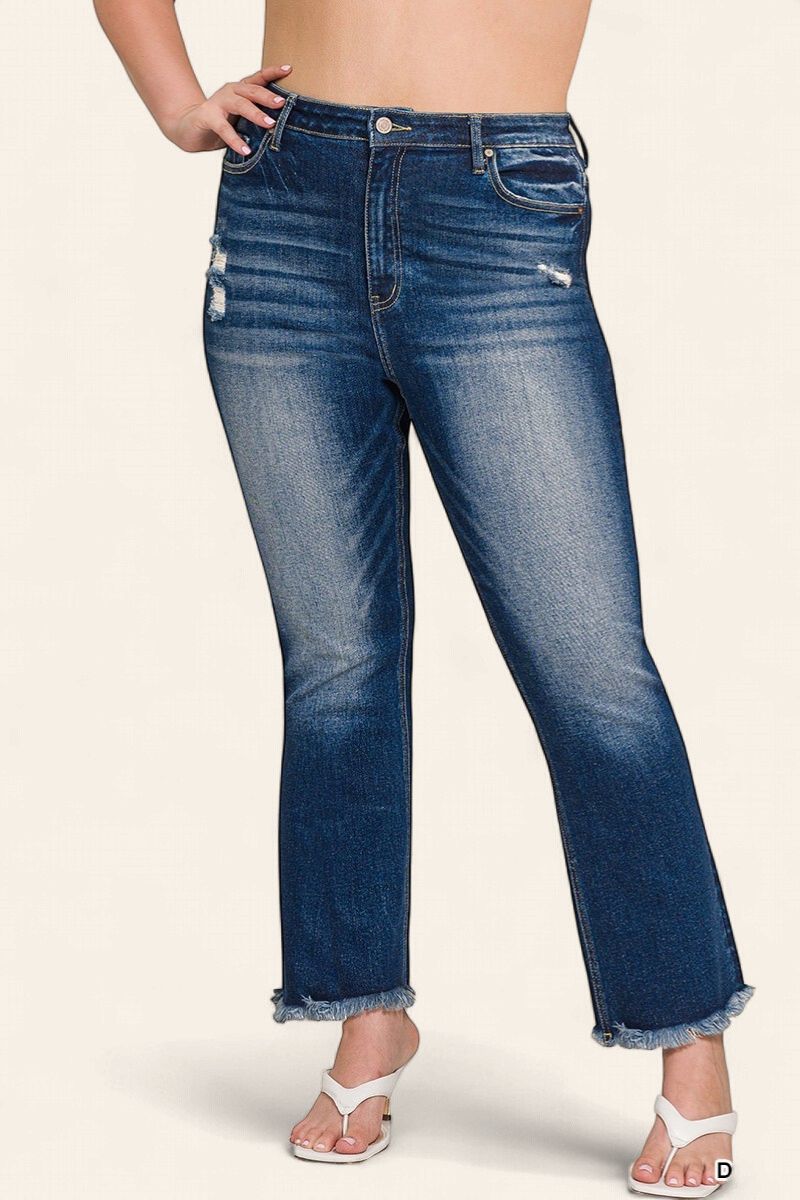 Plus Zenana Straight Cropped Jeans - DARK