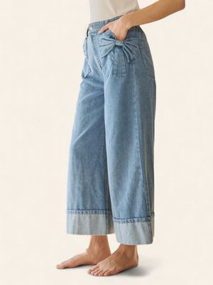 Plus Washed Denim with Bow Detail