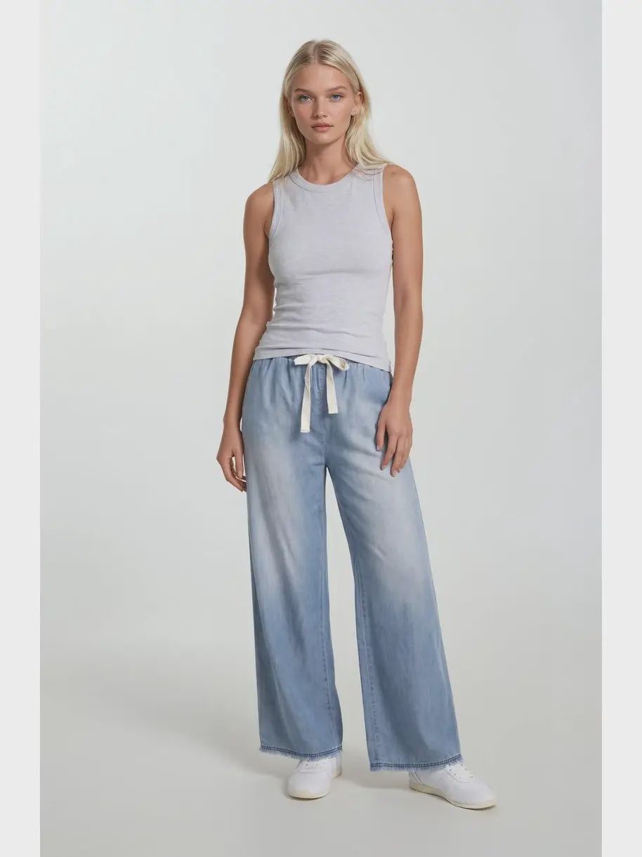 Rae Wide Leg Pull- On  Denim - LIGHT WASH
