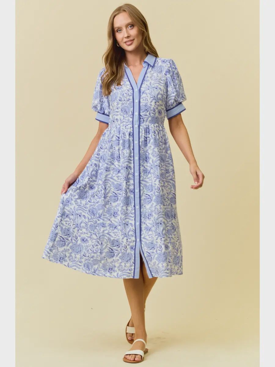 Mona Floral Midi Dress - PERRIBLUE